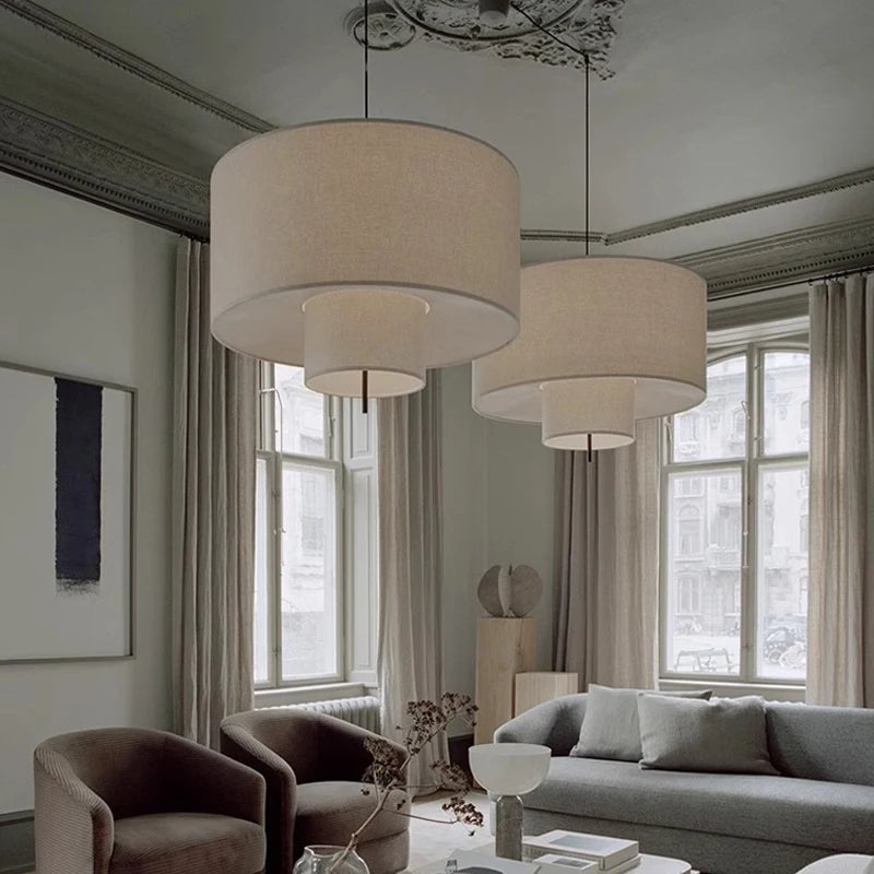 suspension lumineuse tissu beige moderne 30cm 40cm 50cm 60cm 80cm lumière chaude lumière neutre