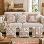 lot housses coussin décoratives motifs géométriques mandalas beige blanc moderne