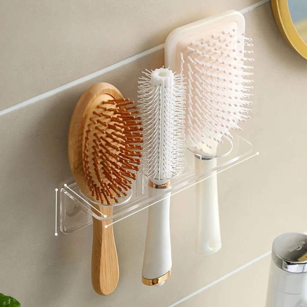 rangement mural transparent clips brosse cheveux peigne articles toilette moderne sans perçage