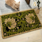 tapis sol art nouveau fleurs blanches vert foncé noir beige antidérapant polyester moderne