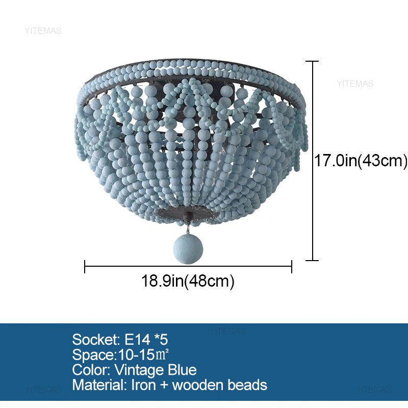 lustre vintage blanc bleu gris bois lumières chaîne métallique