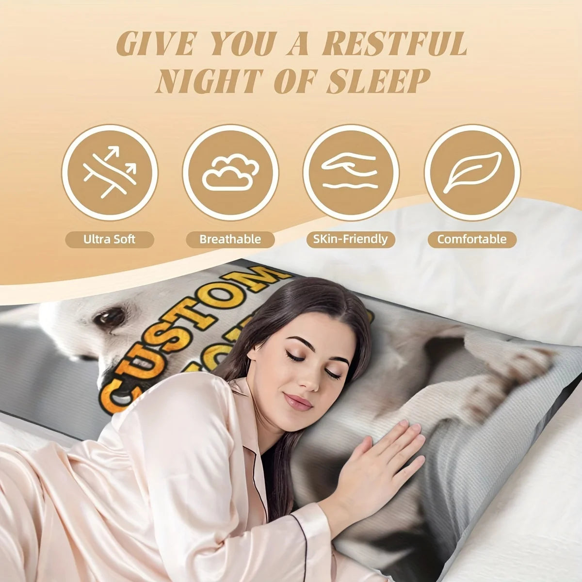coussin personnalisable photo chien blanc gris moderne 100 polyester zip invisible 50x137cm