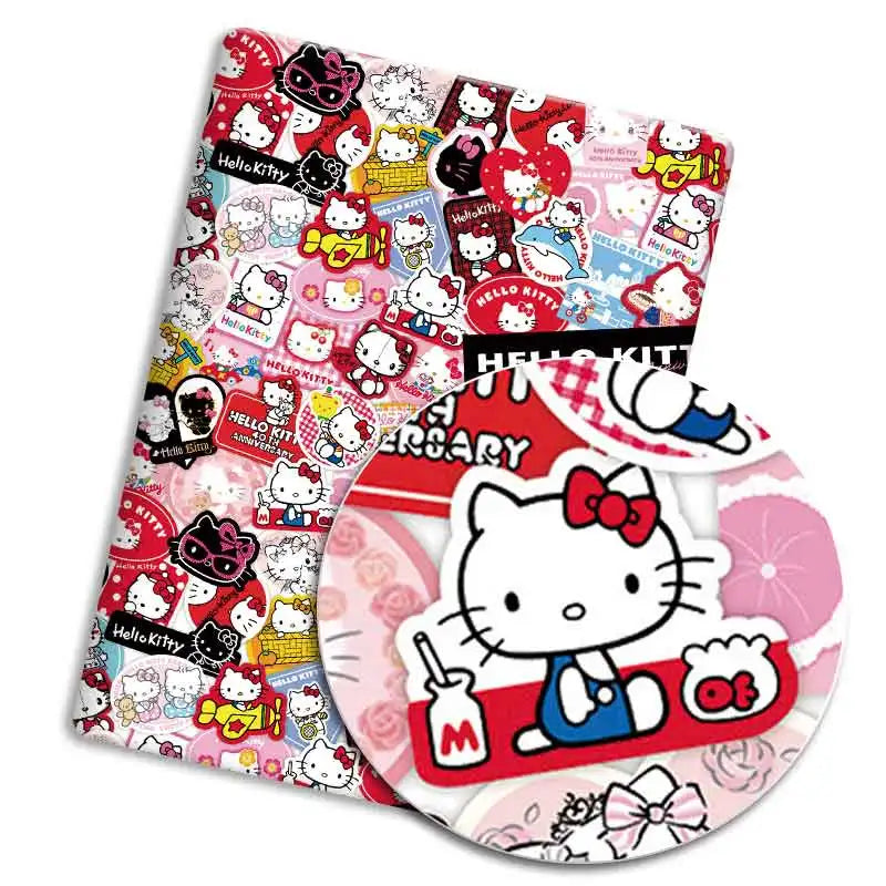 tissu polyester coton motifs dessins animés hello kitty my melody cinnamoroll protège cahiers enfants