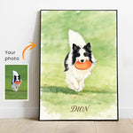 peinture aquarelle chien contemporaine personnalisable cadre noir blanc decoration intérieure cadeau