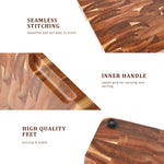 planches découper bois acacia marron motifs géométriques tomates persil oignon rouge moderne cuisine