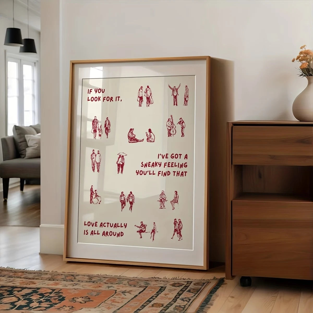 affiche moderne minimaliste personnes poses texte rouge blanc salon chambre decoration murale toile imperméable