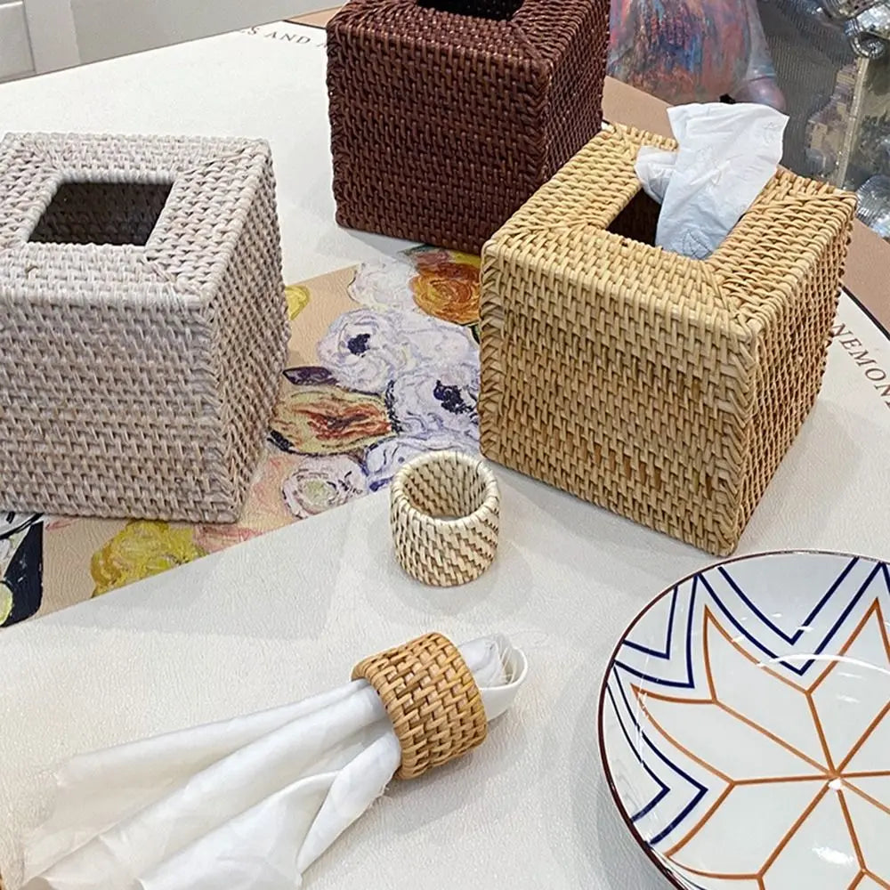 porte serviettes rustique tissé adhésif boîtes mouchoirs bacs rangement naturel beige marron clair