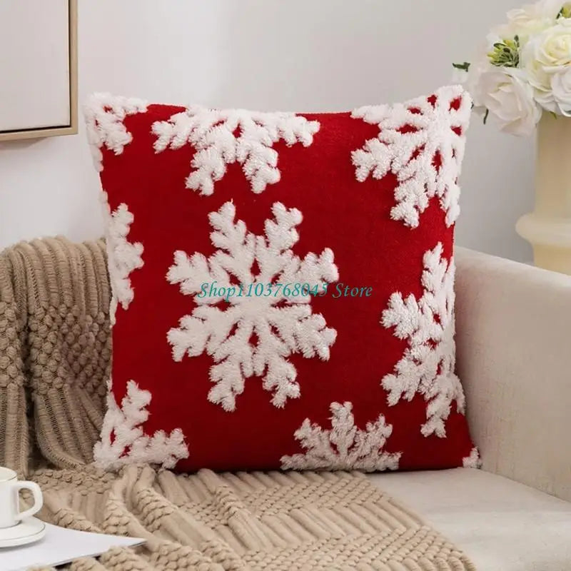 housse coussin motif flocons neige rennes noel vert blanc coton polyester lit festive