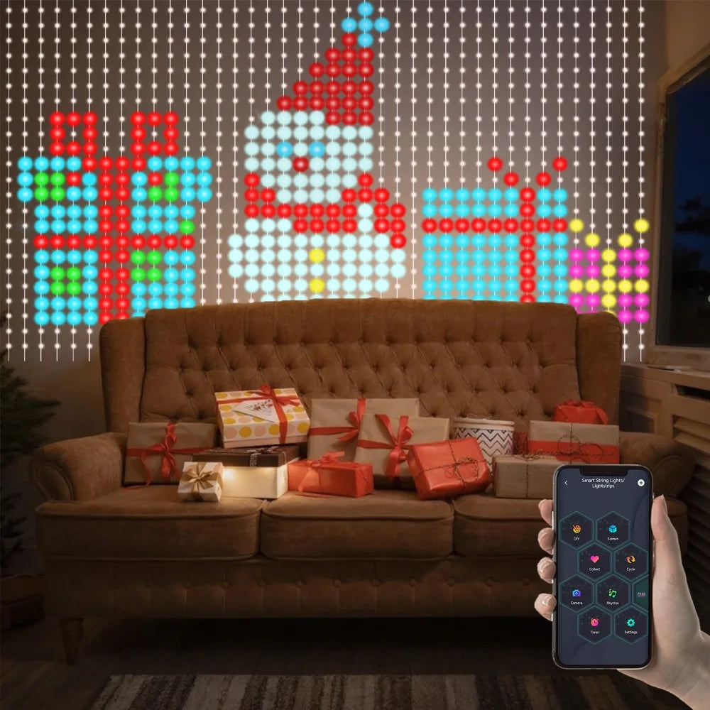 rideau lumineux led multicolore pixel art noel télécommande application mobile