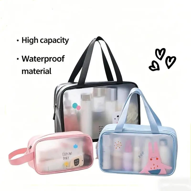 sac toilette transparent rose bleu clair dessins animés moderne enfantin poignée souple flacon lotion