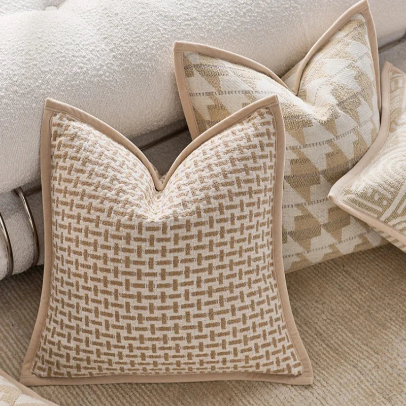 coussins décoratifs géométriques moderne beige crème jacquard fixés maison voiture