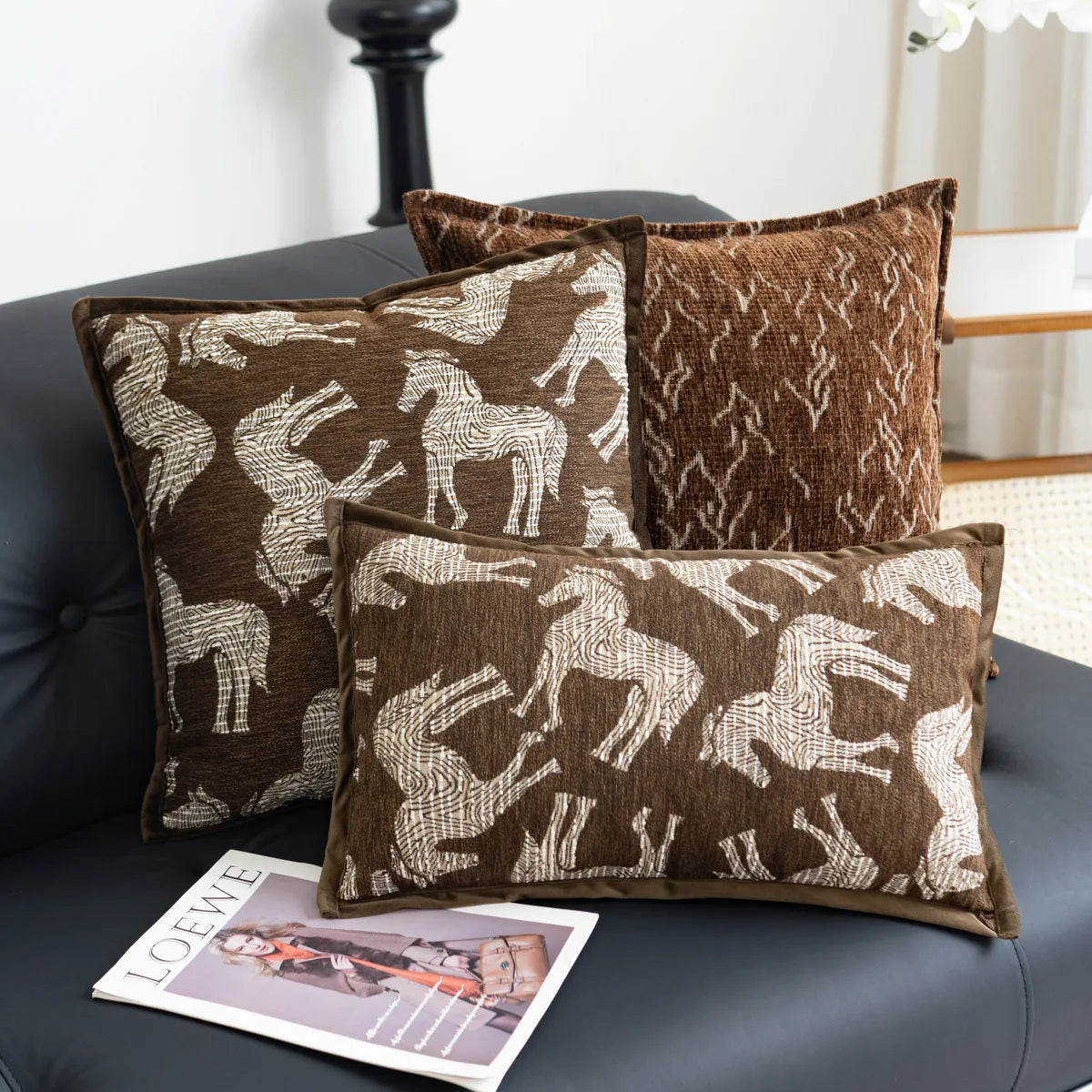 housse coussin polyester géométrique beige marron nordique contemporain adhésif tassel decoration intérieur voiture