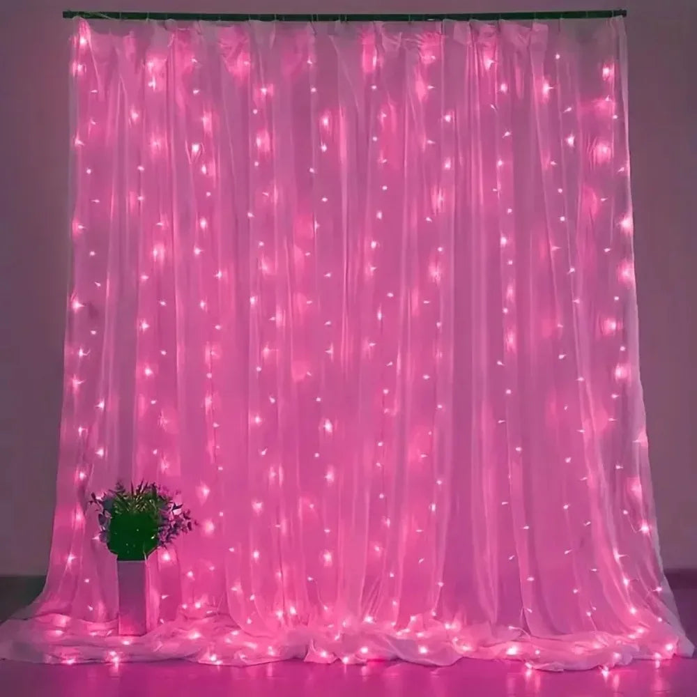 guirlande led rose rideau cascade lumière festives télécommande saint valentin mariage
