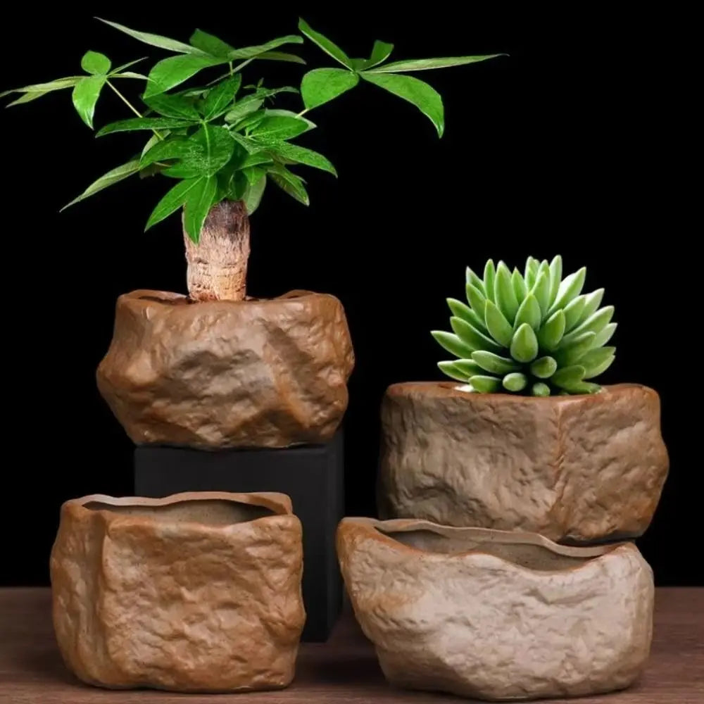 pots céramique succulentes aspect pierre naturelle moderne rustique drainage marron gris