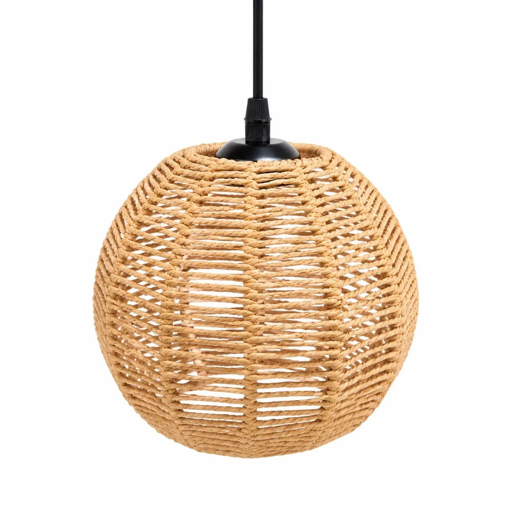 lampe murale moderne rustique marron clair corde bambou tissée plaque fixation câble noir 17cm