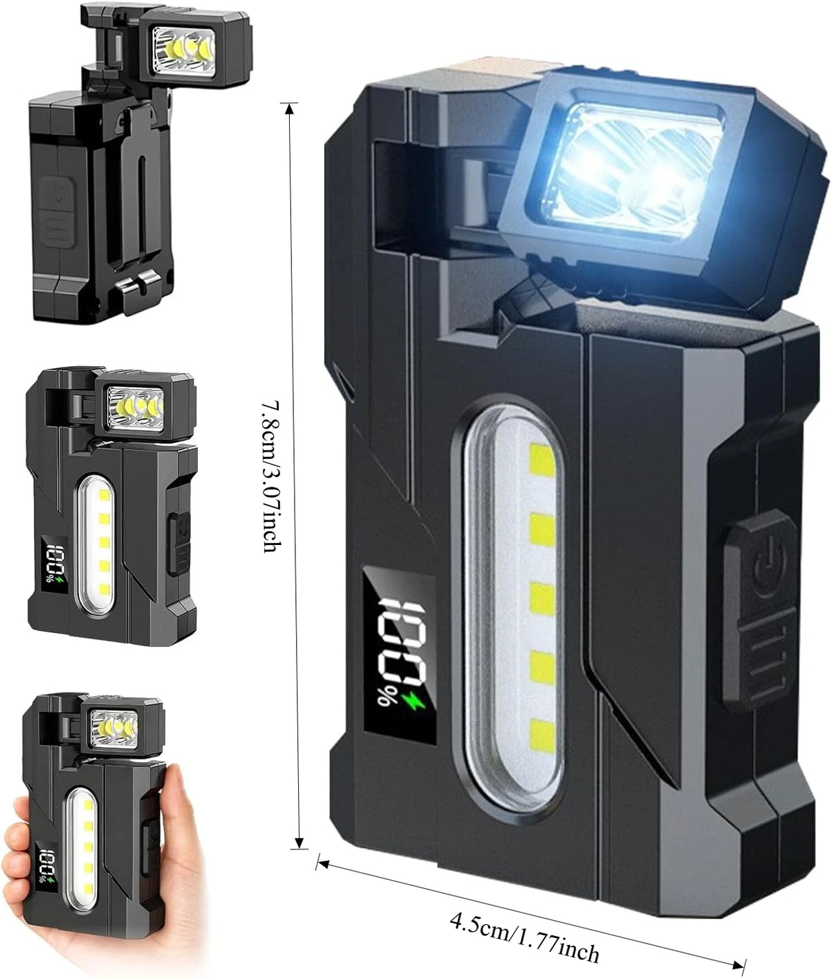 lampe torche multifonction rechargeable led noire intense modifiable modernisée porte clés aimant usbc