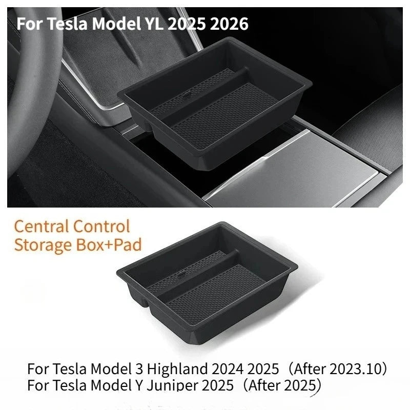 boîte rangement central tesla model noir texture flanelle pratique silicone moderne