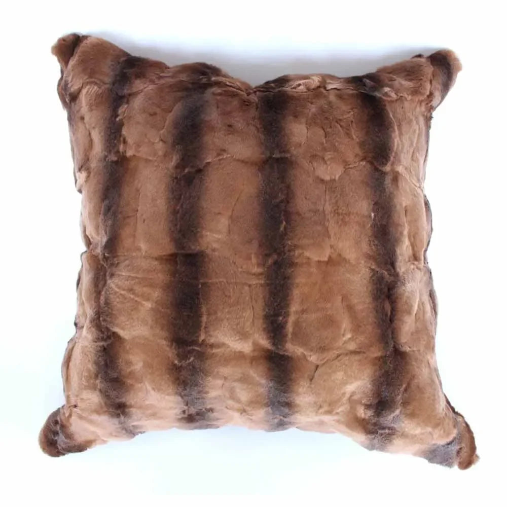 coussin patchwork fourrure lapin rex beige marron moderne sans rembourrage