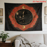 tapisserie murale moderne chat noir motifs floraux astraux contemporain noir rouge or chambre salon