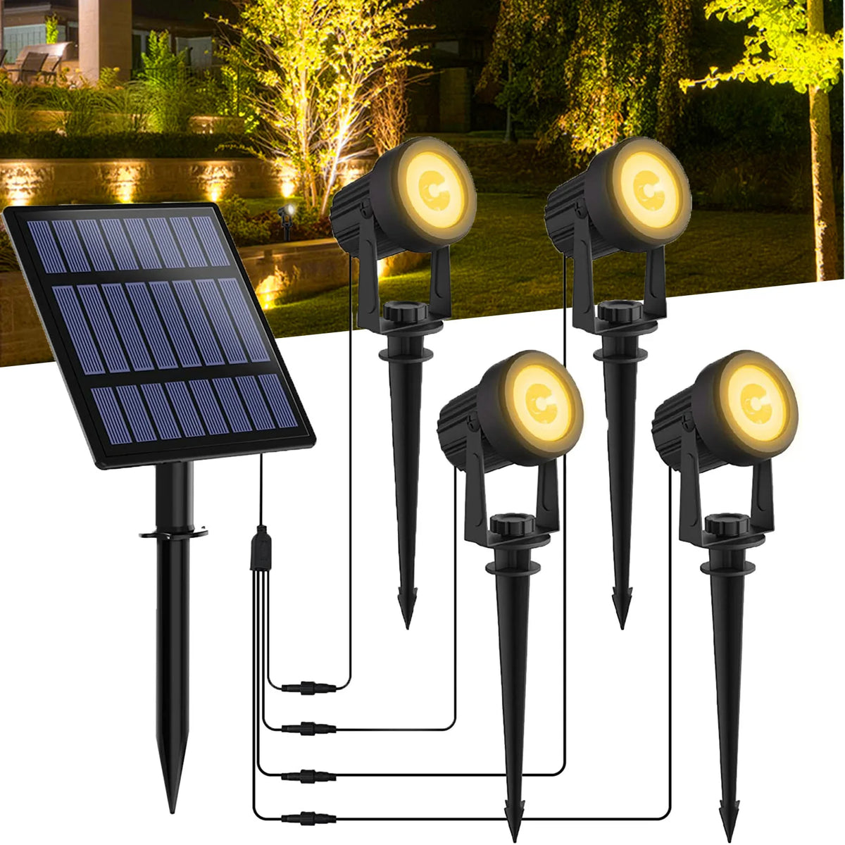 projecteur solaire moderne led noir ip65 étanche jardin extérieur decoration lumiere caliente abs matériaux