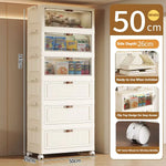 meuble rangement modulable pliable blanc rayures verticales moderne roulettes almacenamiento eficiente