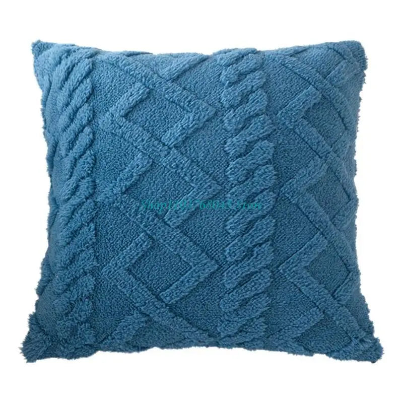 taie d'oreiller double face polyester coton bleu motif géométrique moderne adhésif 43cm 43cm