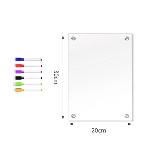 tableau blanc magnétique transparent moderne feutres couleurs différentes rouge bleu violet vert jaune