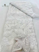 dentelle africaine brodée fleurs sequins bleu blanc vert orange translucide mariage