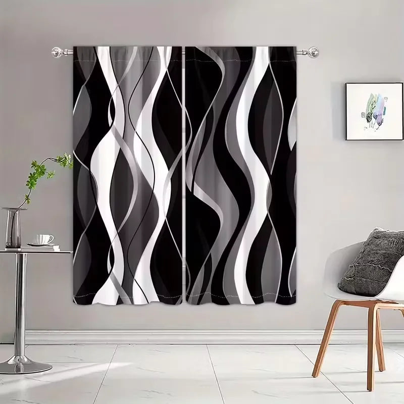 rideau moderne panneaux polyester noir blanc gris rayures ondulées salon chambre coucher