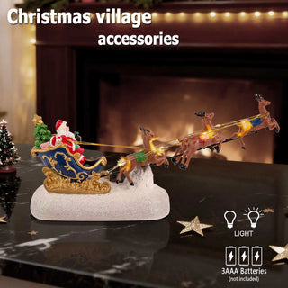 Traîneau du Père Noël avec renne LED pour village de Noël, décoration de table festive