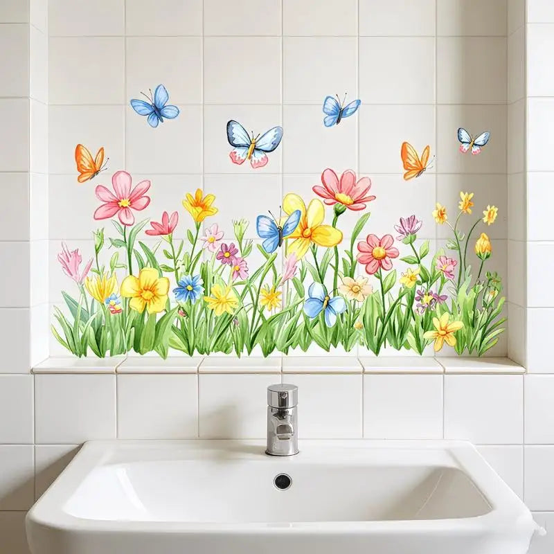 stickers muraux multicolores fleurs papillons champignons illustration intérieure amovibles autoadhésifs decoration maison