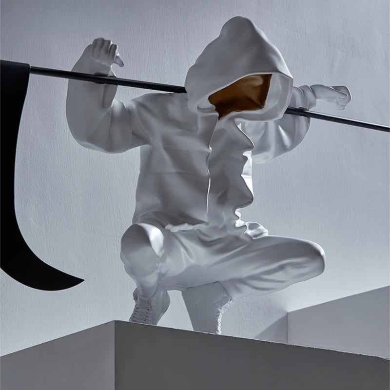 sculpture moderne statue homme hoodie faux noire blanc décoration intérieure abstraite minimaliste
