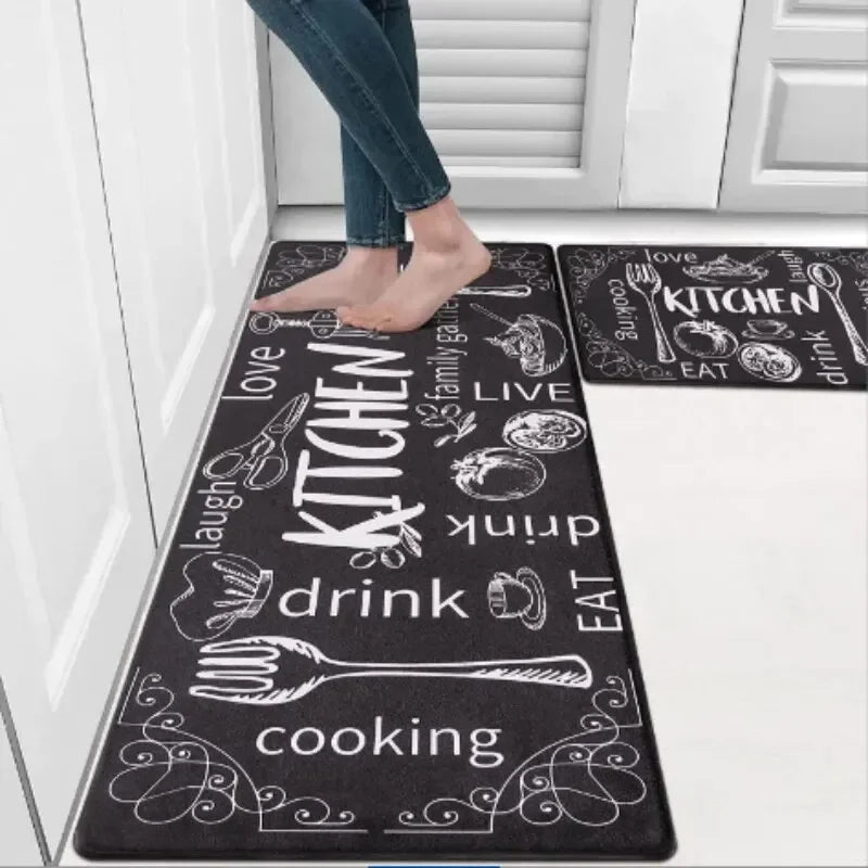 tapis cuisine antidérapant polyester motif bois vintage noir blanc grisclair