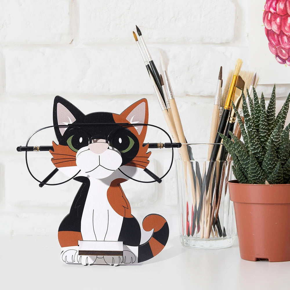 porte lunettes chat dessin animé bois mignon décoration maison bureau.storage supports
