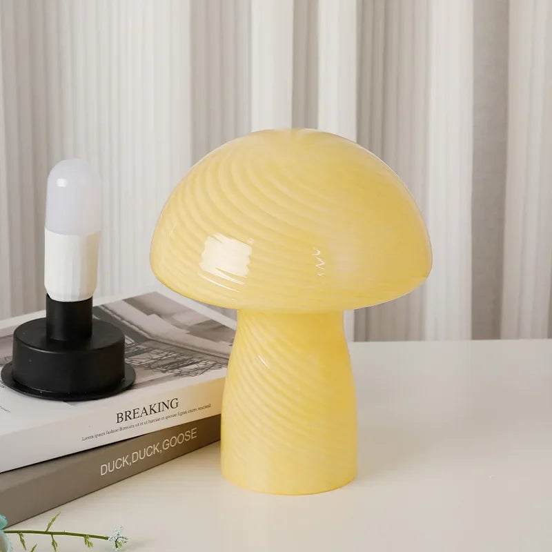 lampe table moderne jaune rayures blanches verre opalescent interrupteur tactile 220v