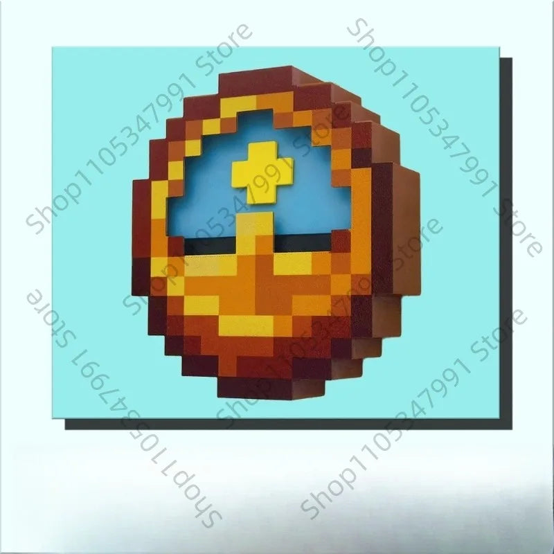 horloge murale pixel art kawaii orange jaune bleu aiguilles cadran vintage rétro