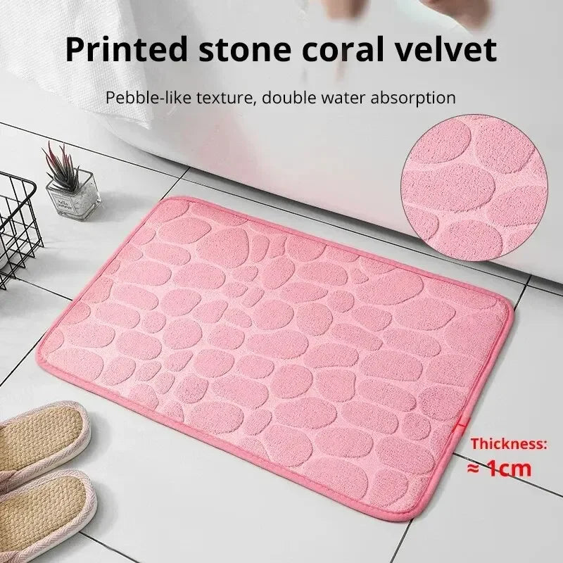 tapis bain rose clair gris texture velours moderne 60x40cm