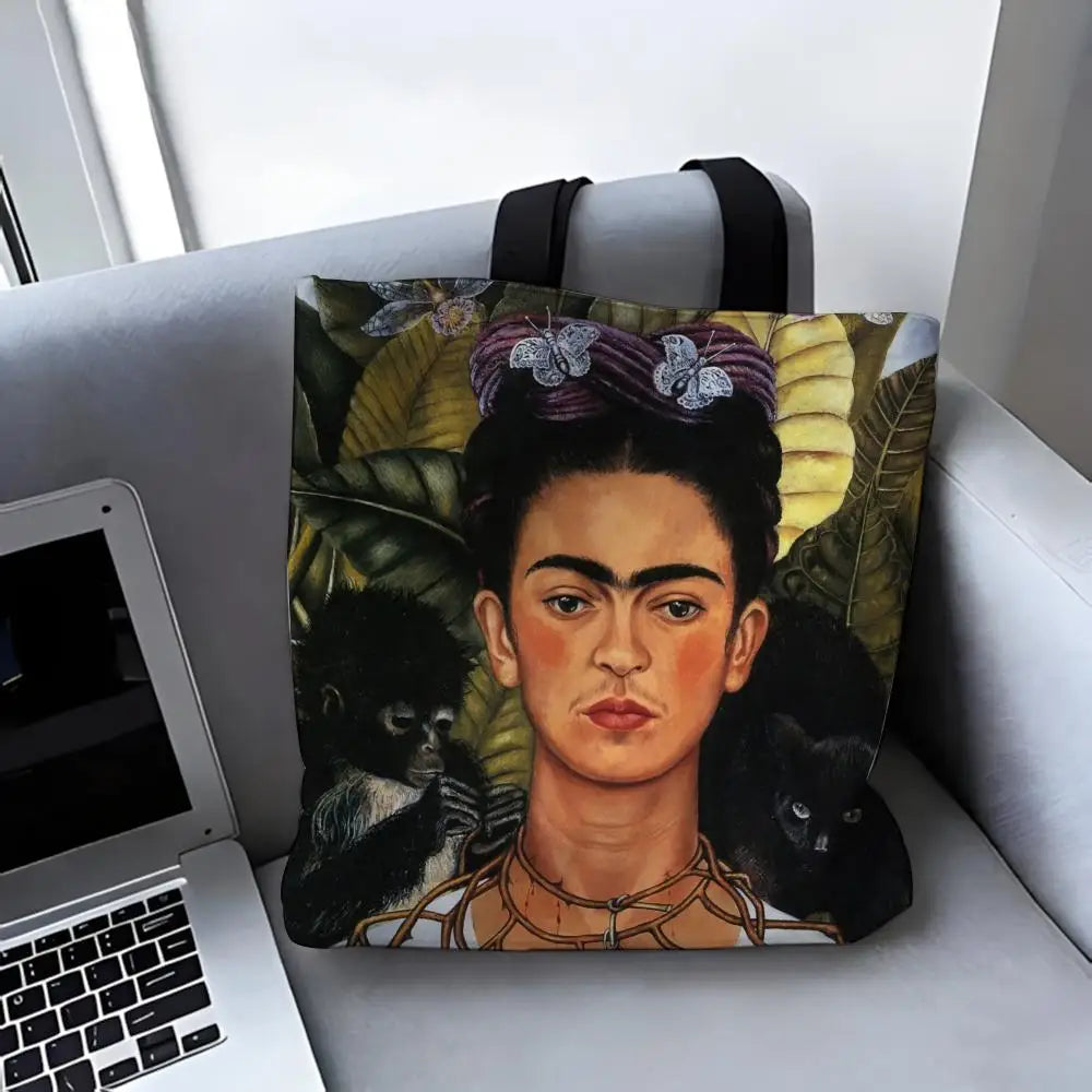 sac main toile blanc motif floral moderne poignées noires fleurs femme réutilisable grande capacité