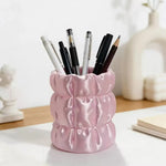 support rangement moderne pot cosmétiques blanc rose élégant satiné plissé multifonction plastique respectueux environnement