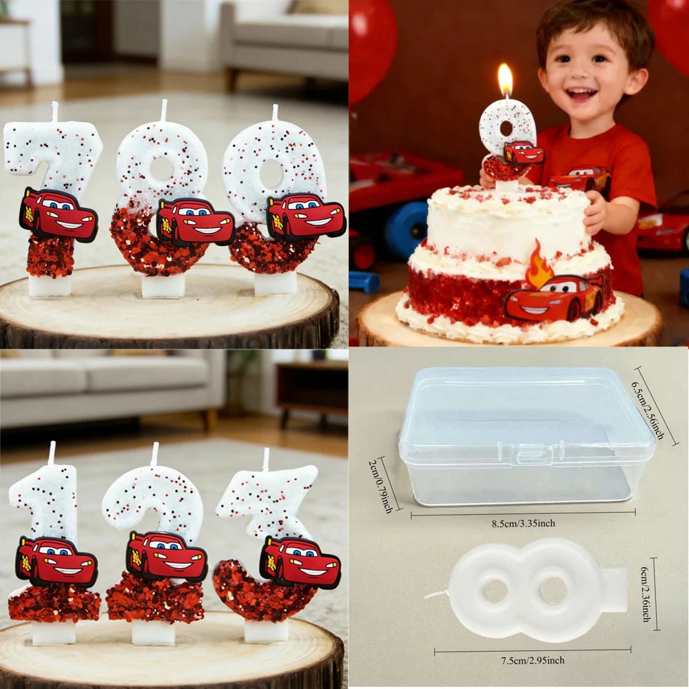 bougies anniversaire thème voiture lightning mcqueen blanc rouge paillettes numérotées