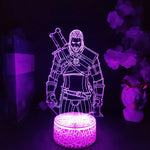 lampe led 3d figure personnage armé violet bleu rouge vert base télécommande