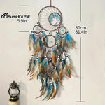 attrape rêves ethnique attrape rêves boho chic plumes fil raphia marron bleu blanc