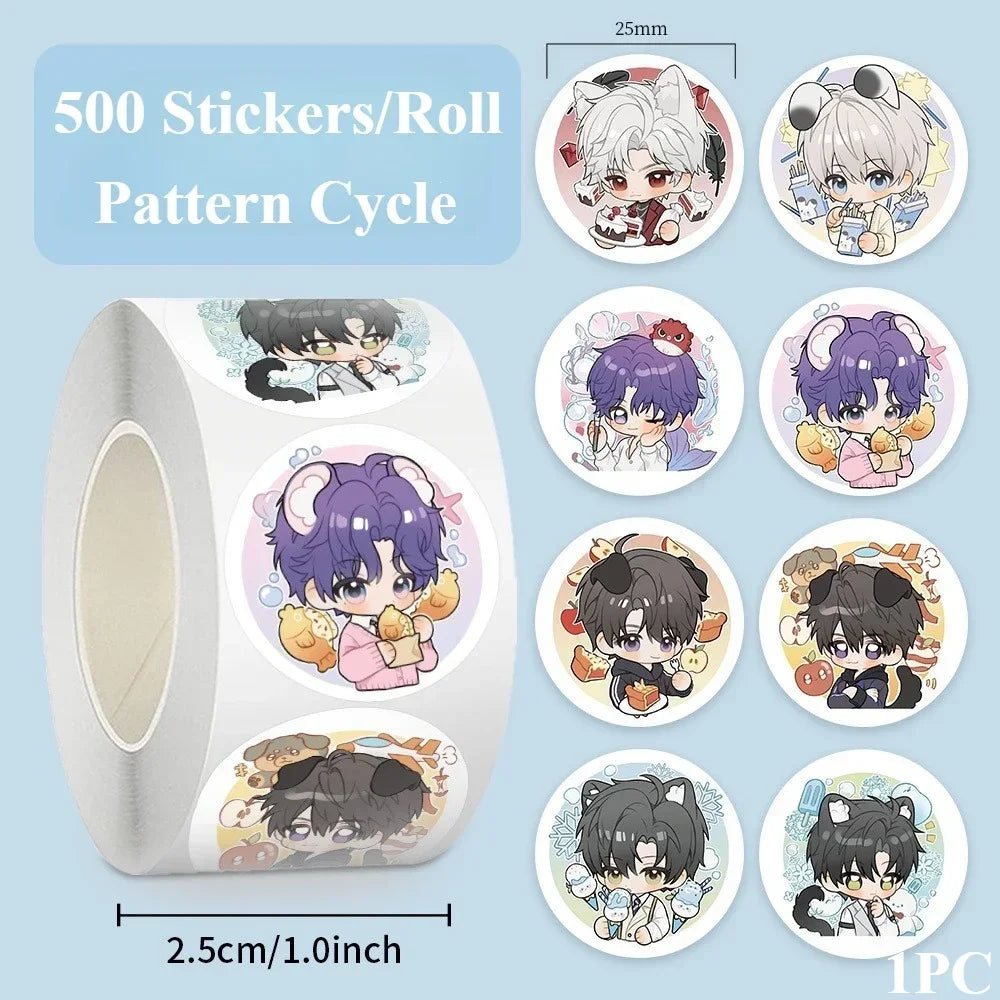 sticker autocollant cartoon personnages mignons motifs colorés 500 pièces rouleau scrapbooking journal intime carnet