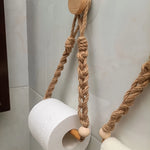 porte papier toilette bohème bois clair beige corde fixations murales rustique 25cm 15cm