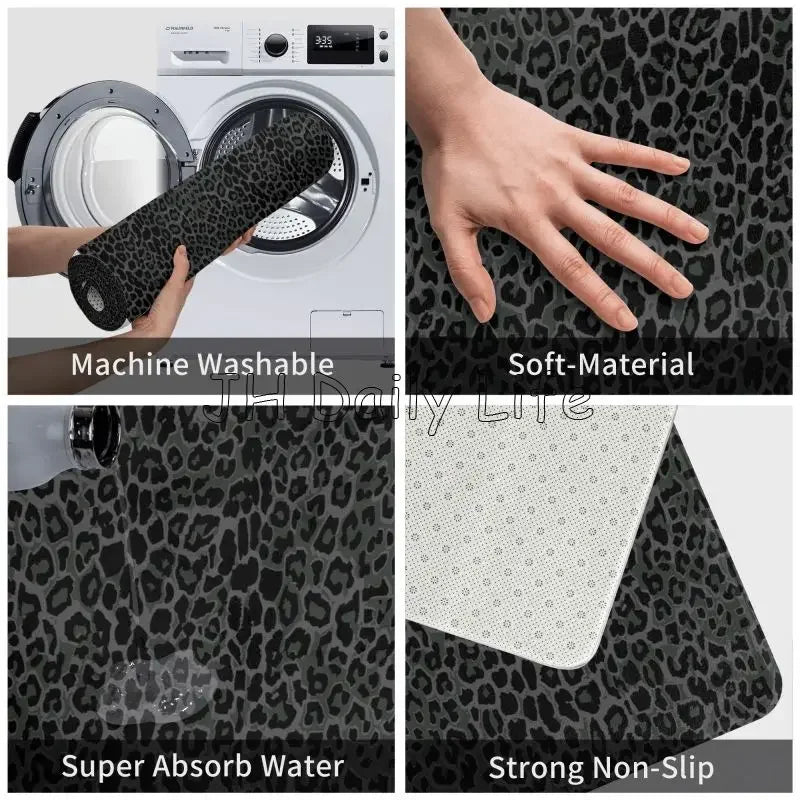 tapis moderne imprimé léopard noir gris durable imperméable mousse polyester 120x160cm