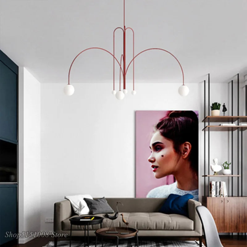 suspension lumineuse moderne rouge blanc sphères translucides chambre salon étude scandinave