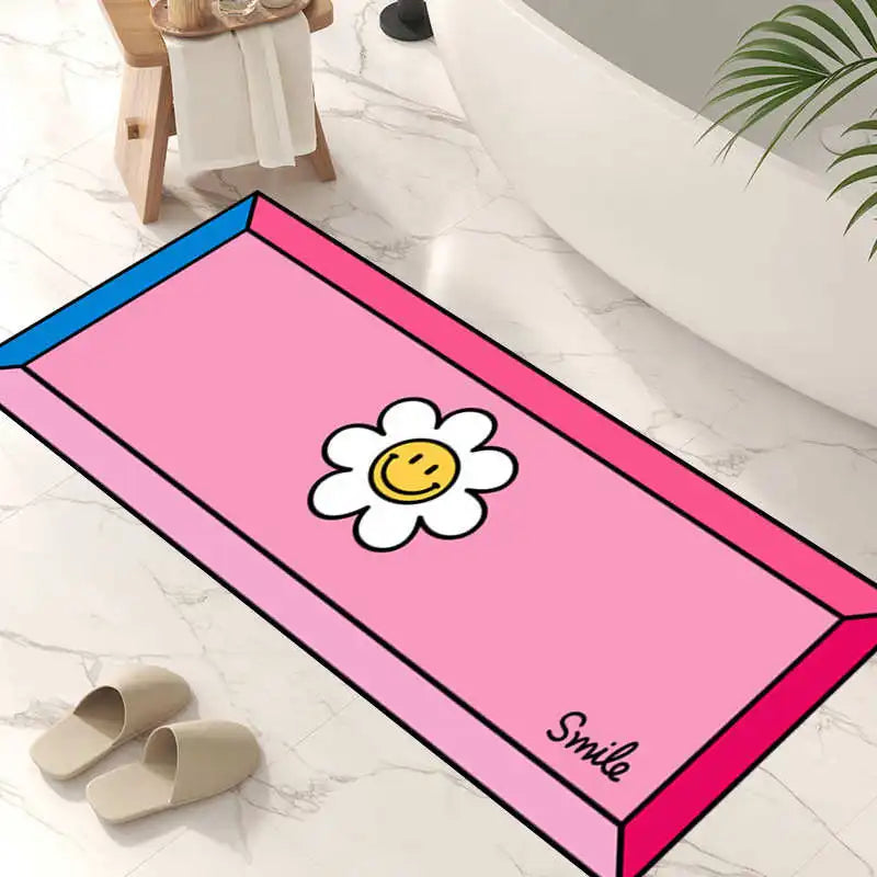 tapis bain absorbant antidérapant motif fleur sourire moderne séchage rapide salle bain