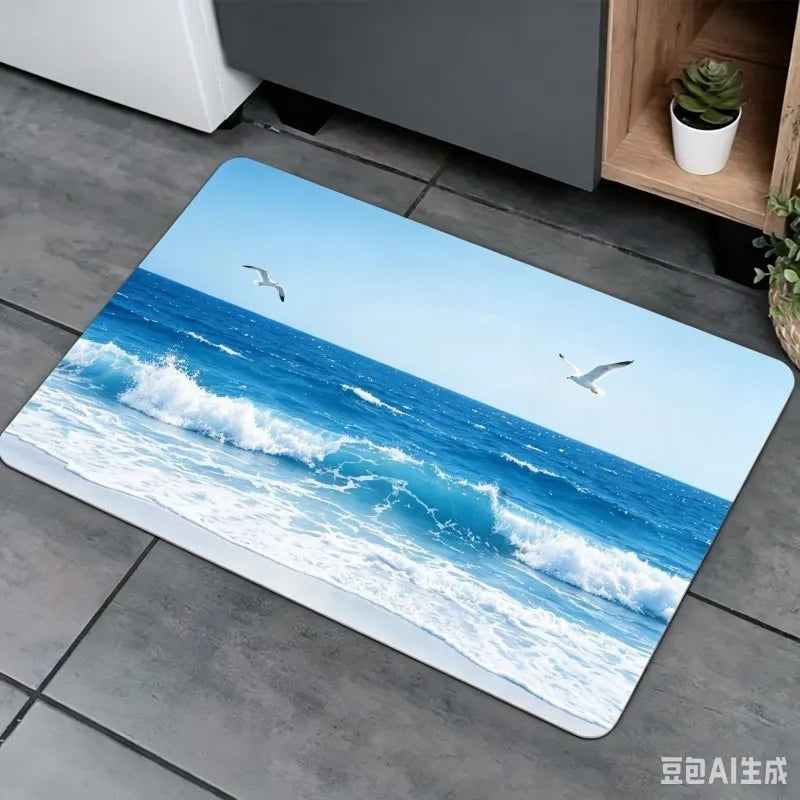 tapis moderne or bleu rouge arbre doré oiseaux fleurs extérieur résistant rides 50x30cm 60x40cm