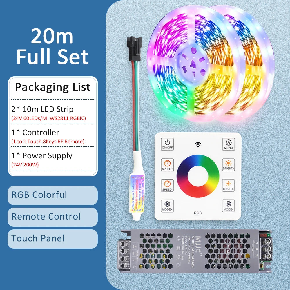 ruban led multicolore pixelé moderne adhésif contrôleur rf 5m 10m