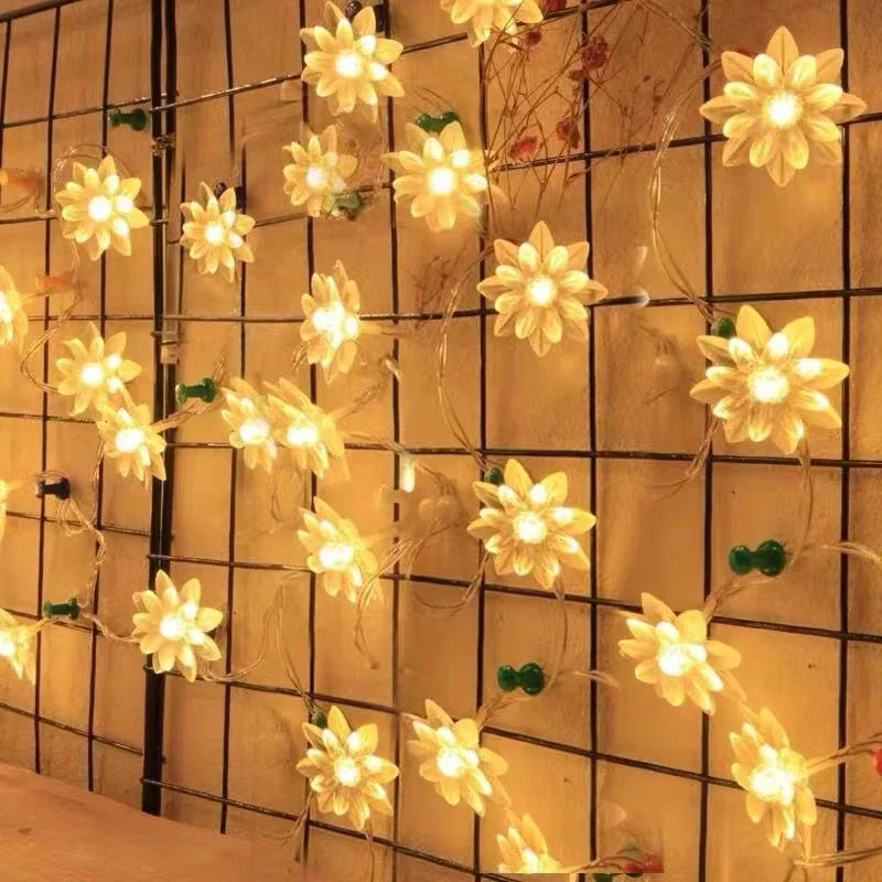 guirlande lumineuse led fleurs transparentes decoration noel mariage auto batterie adhésif moderne festive 10m